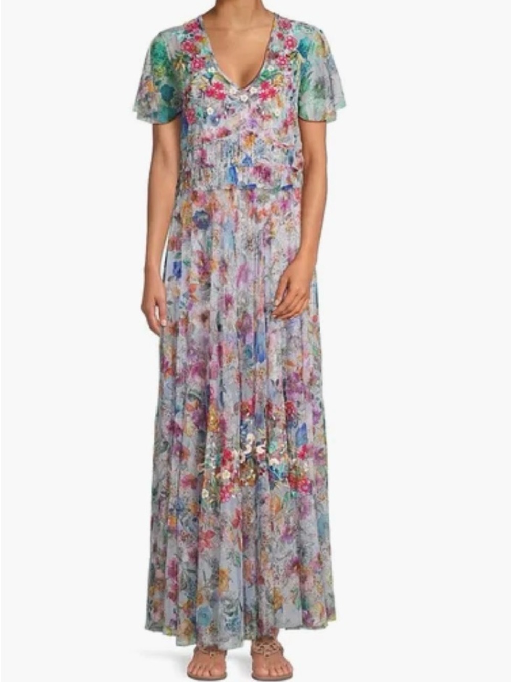 Johnny Was Mazzy Ruched Dress Flora Embroidered Maxi Dress - Picture 12 of 15